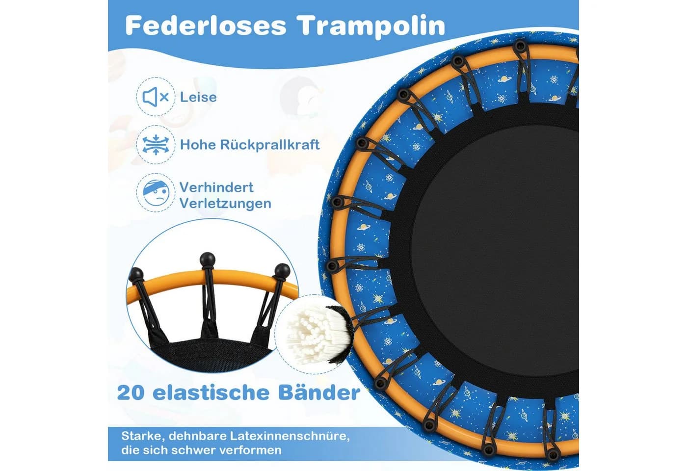 COSTWAY Kindertrampolin Blau/Orange mit Griff & Randabdeckung
