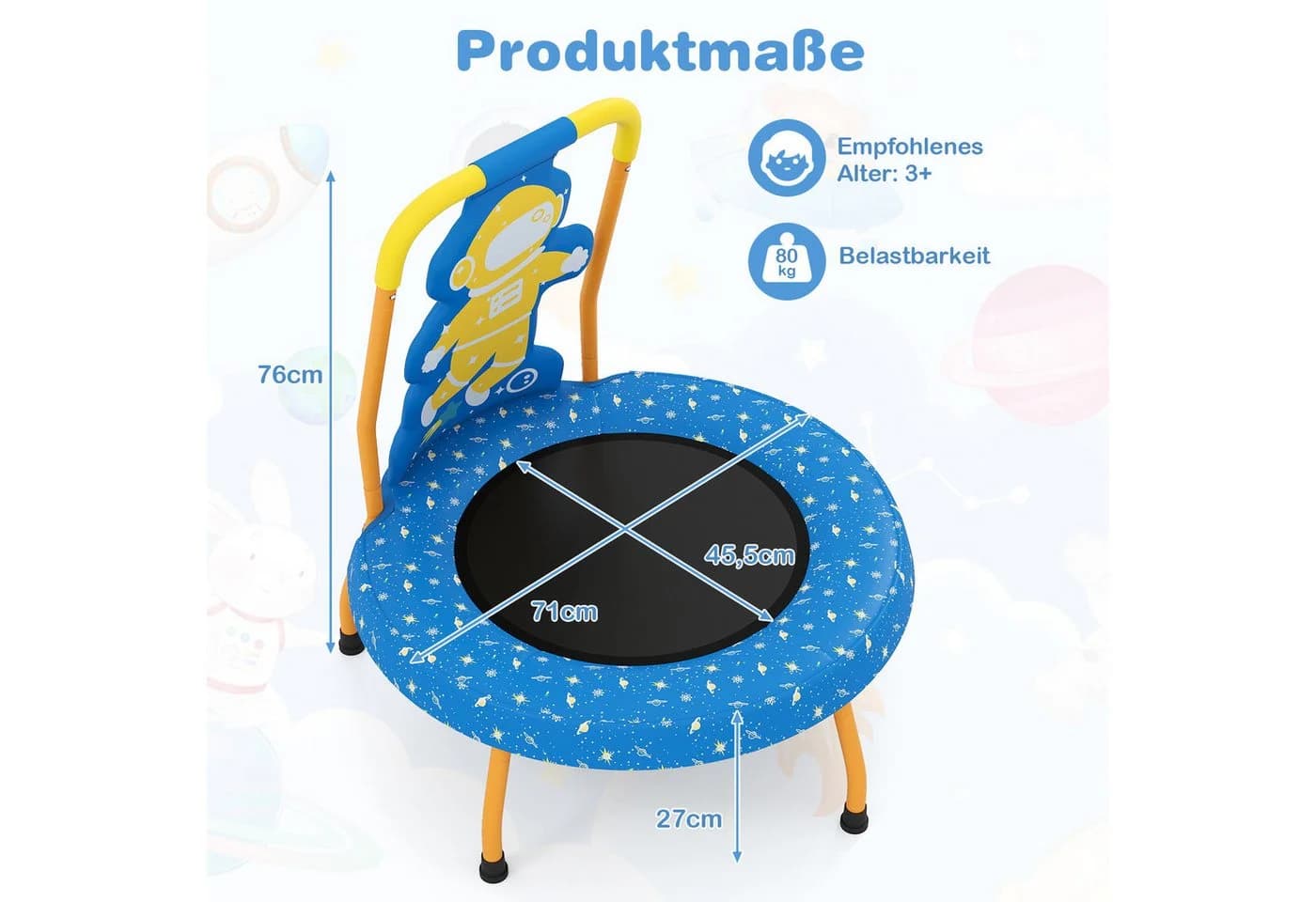 COSTWAY Kindertrampolin Blau/Orange mit Griff & Randabdeckung - Bild 3