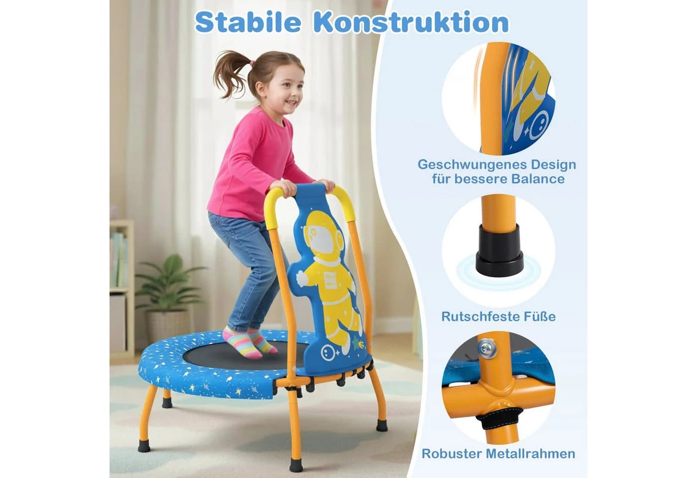 COSTWAY Kindertrampolin Blau/Orange mit Griff & Randabdeckung - Bild 5