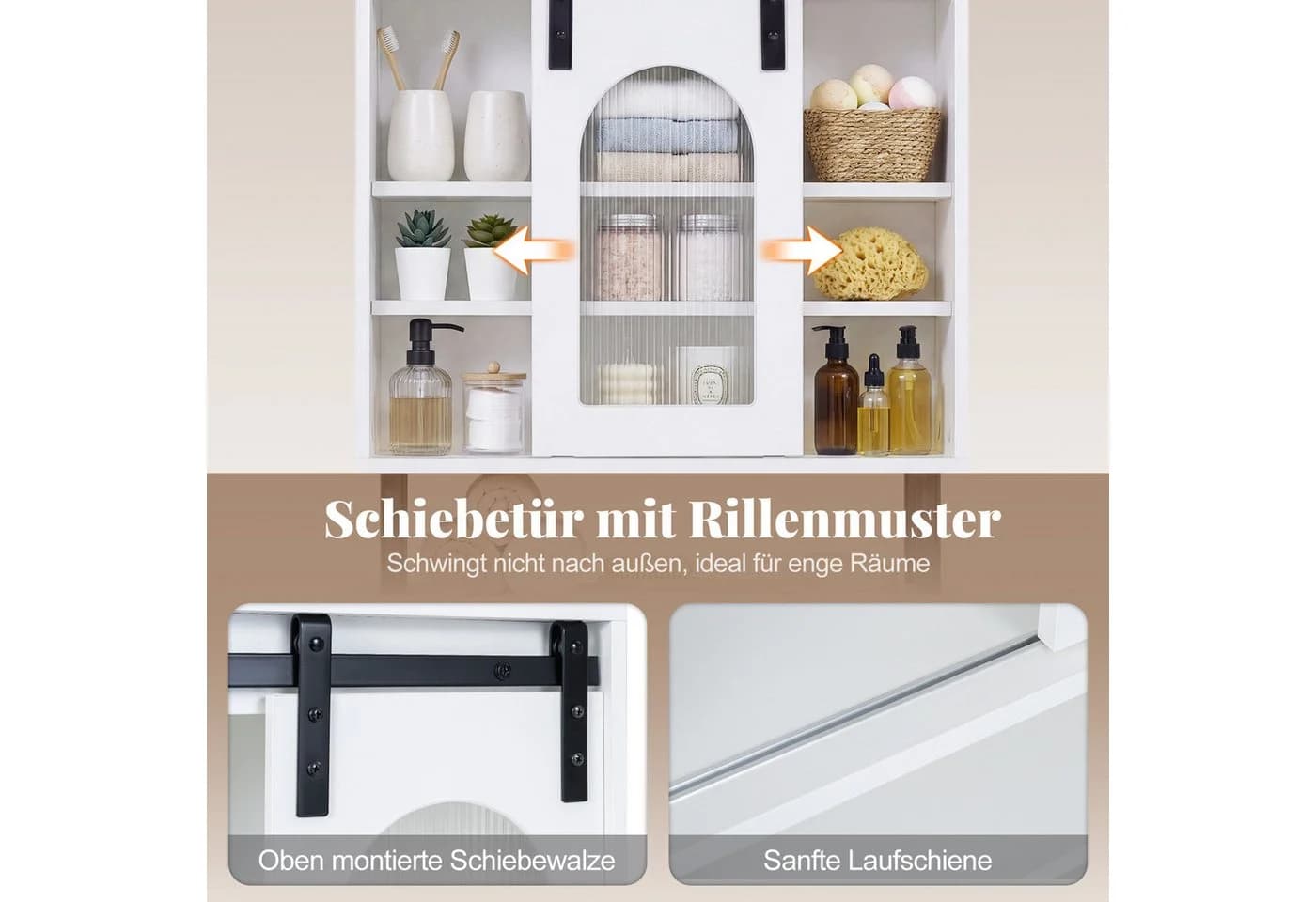 COSTWAY Hängeschrank Badschrank mit Schiebetür Weiß Schwarz - Bild 5