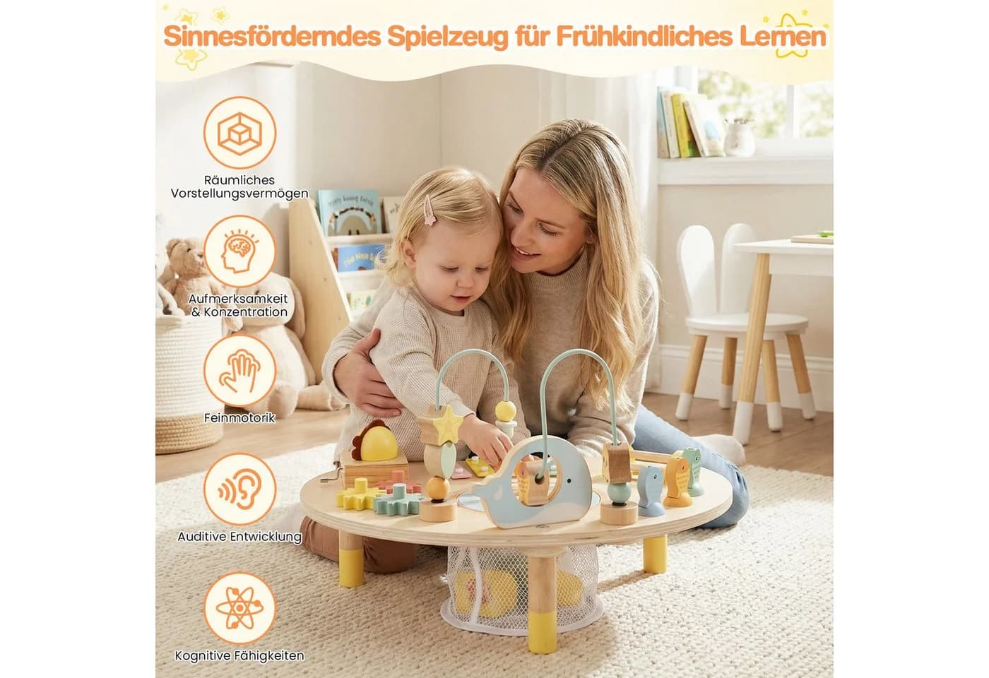 COSTWAY Lernspielzeug 7-in-1 Aktivitätstisch Montessori Sinnes-Spielzeug - Bild 5