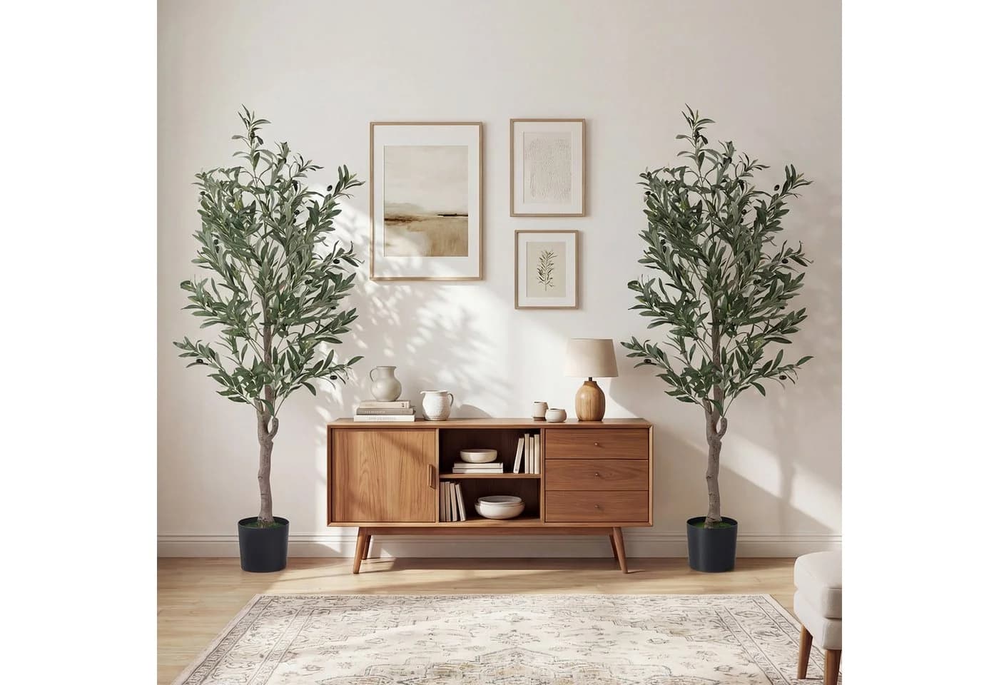 COSTWAY Kunstbaum Olivenbaum 150 cm Grün mit Zementtopf