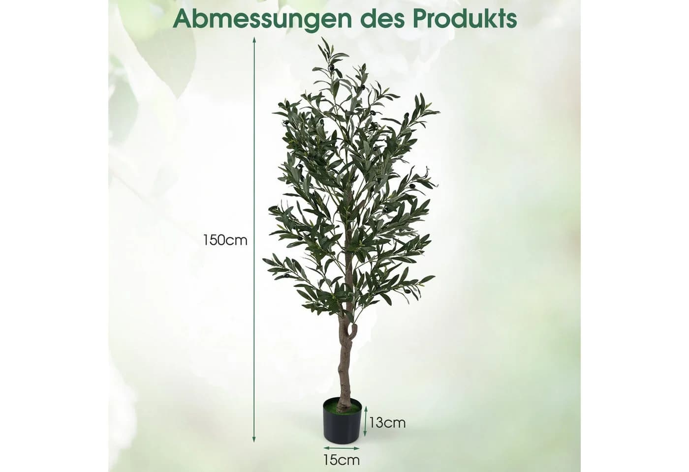 COSTWAY Kunstbaum Olivenbaum 150 cm Grün mit Zementtopf - Bild 5