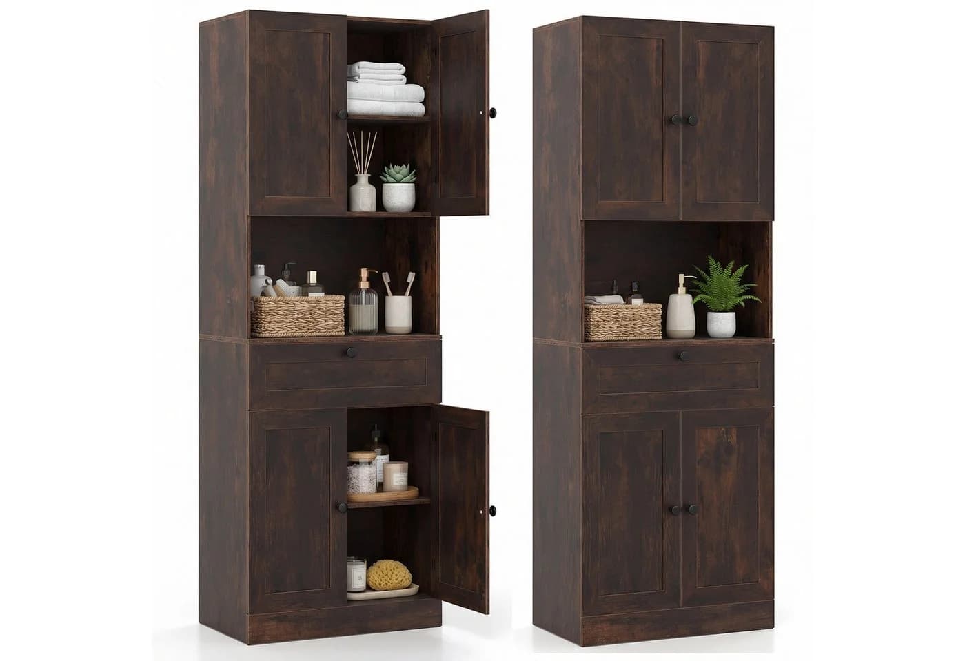 COSTWAY Badkommode Hochschrank 60x35x171,5cm Rustikal Braun - Bild 2