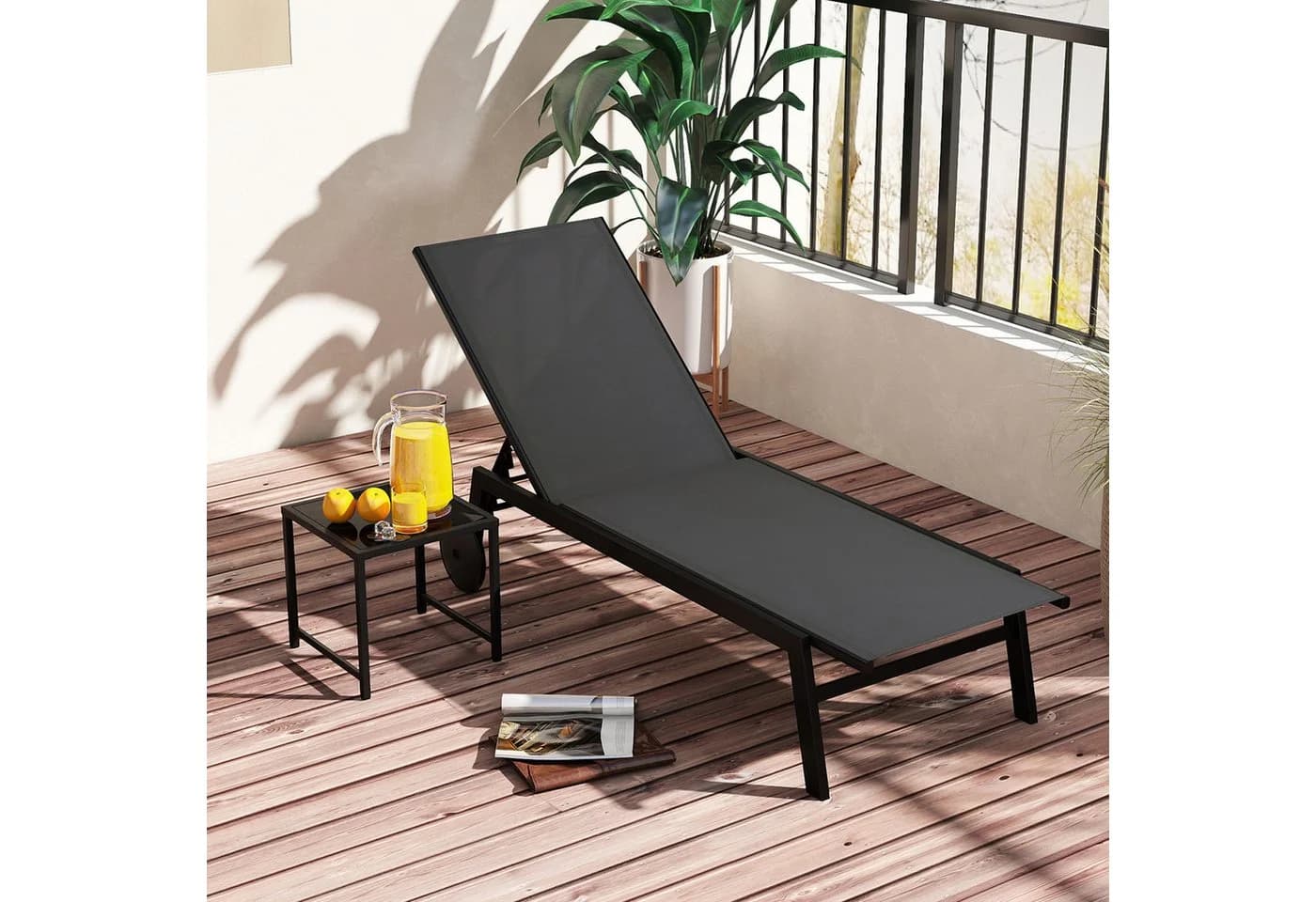 COSTWAY Gartenliege-Set 2 St. Verstellbar mit Tisch, Rollen - Bild 2