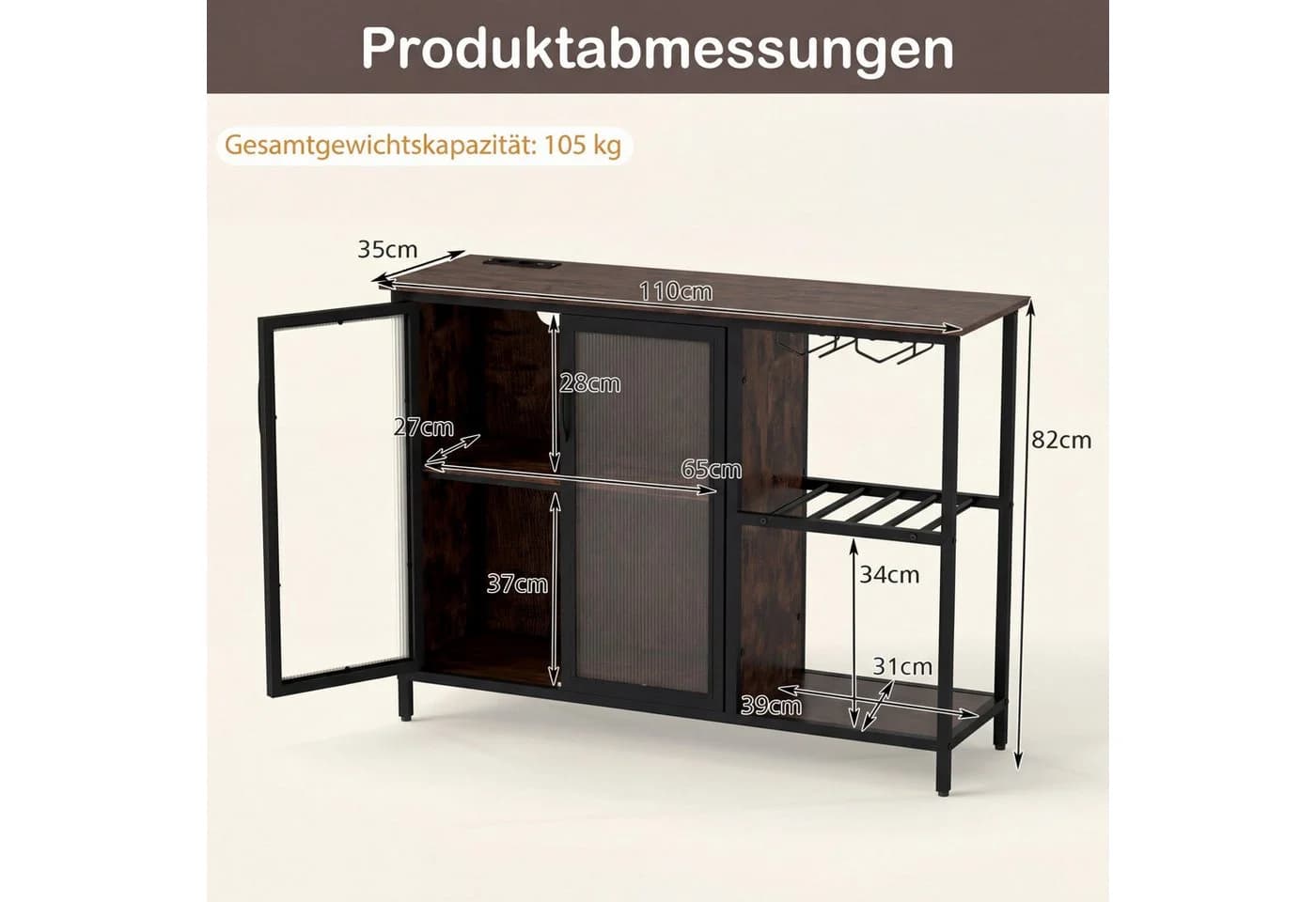 COSTWAY Weinschrank mit LED & Steckdosen 110cm - Bild 5