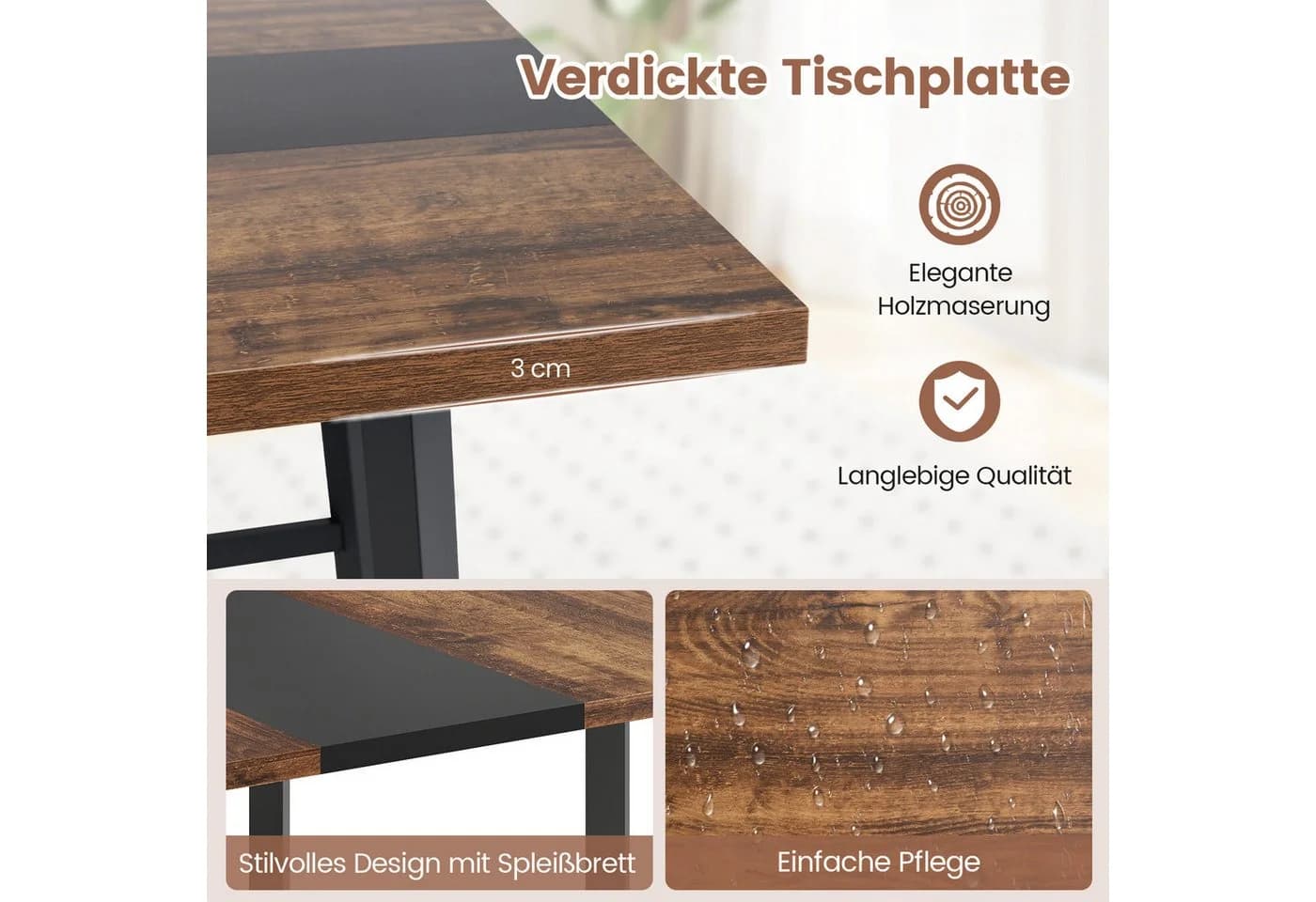 COSTWAY Konferenztisch 4 Personen quadratisch braun/schwarz - Bild 4