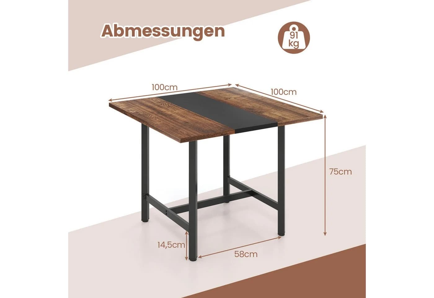 COSTWAY Konferenztisch 4 Personen quadratisch braun/schwarz - Bild 5