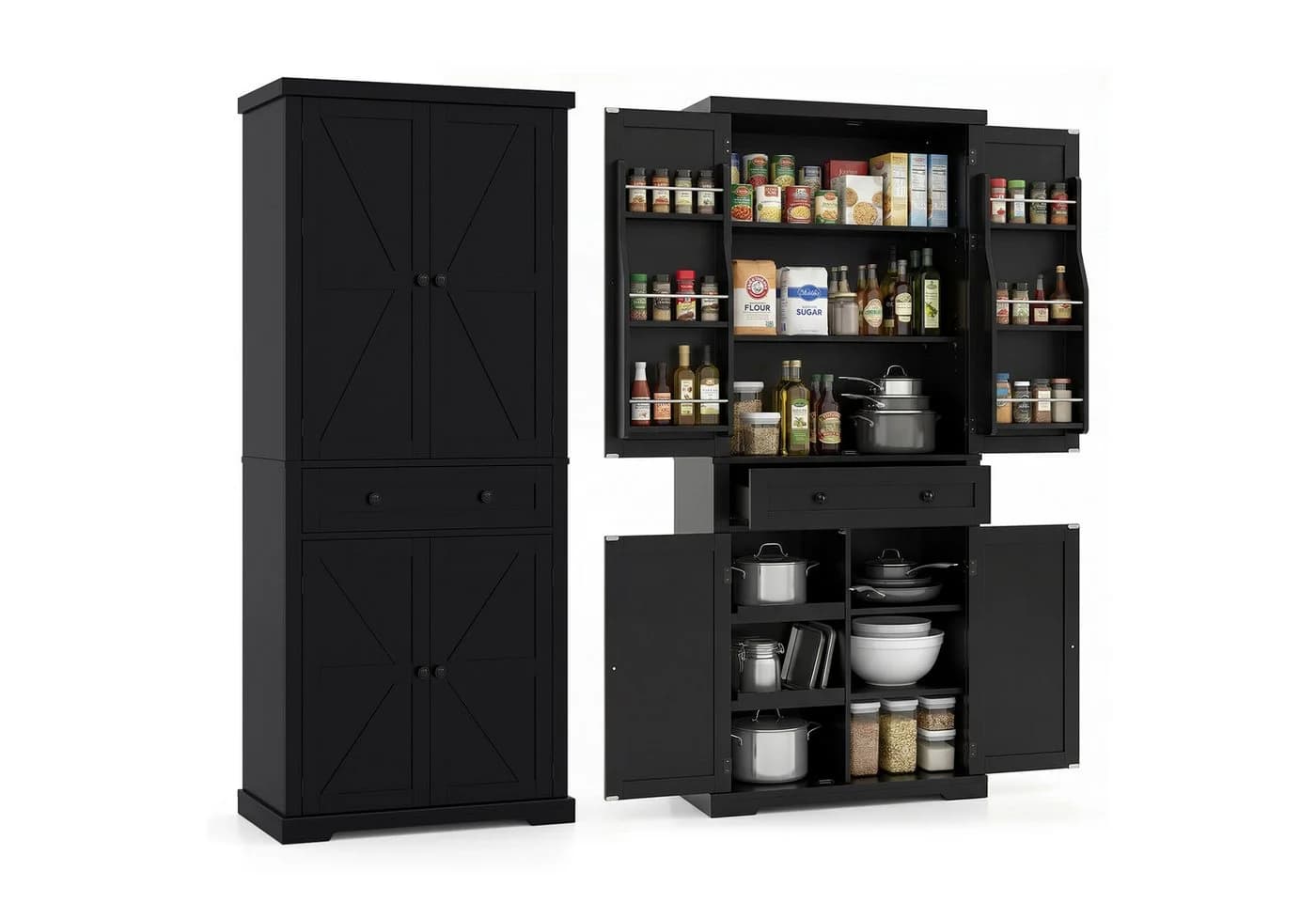 COSTWAY Vorratsschrank Küchenbuffet Hochschrank Weiß mit Schiebetabletts - Bild 2
