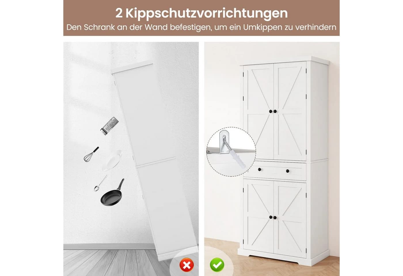 COSTWAY Vorratsschrank Küchenbuffet Hochschrank Weiß mit Schiebetabletts - Bild 5