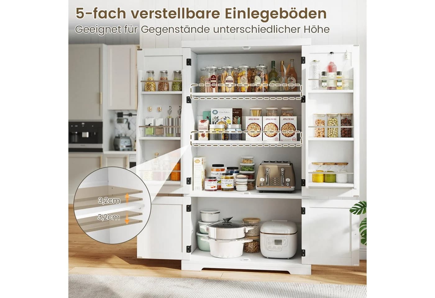 COSTWAY Vorratsschrank Hoch Weiß mit verstellbaren Regalen - Bild 5