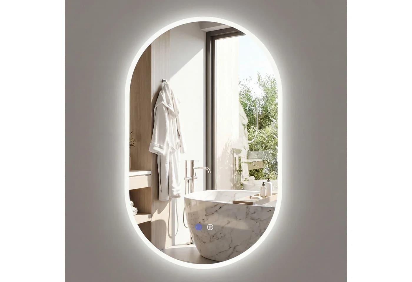 COSTWAY Badspiegel Oval mit LED-Rücklicht und Anti-Beschlag Silber - Bild 2