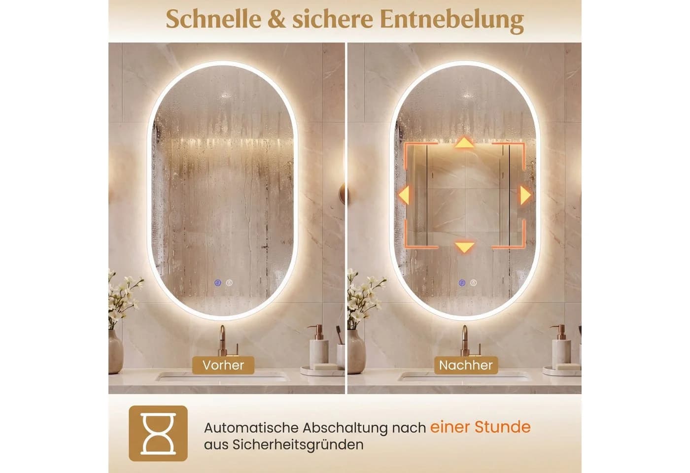 COSTWAY Badspiegel Oval mit LED-Rücklicht und Anti-Beschlag Silber - Bild 3