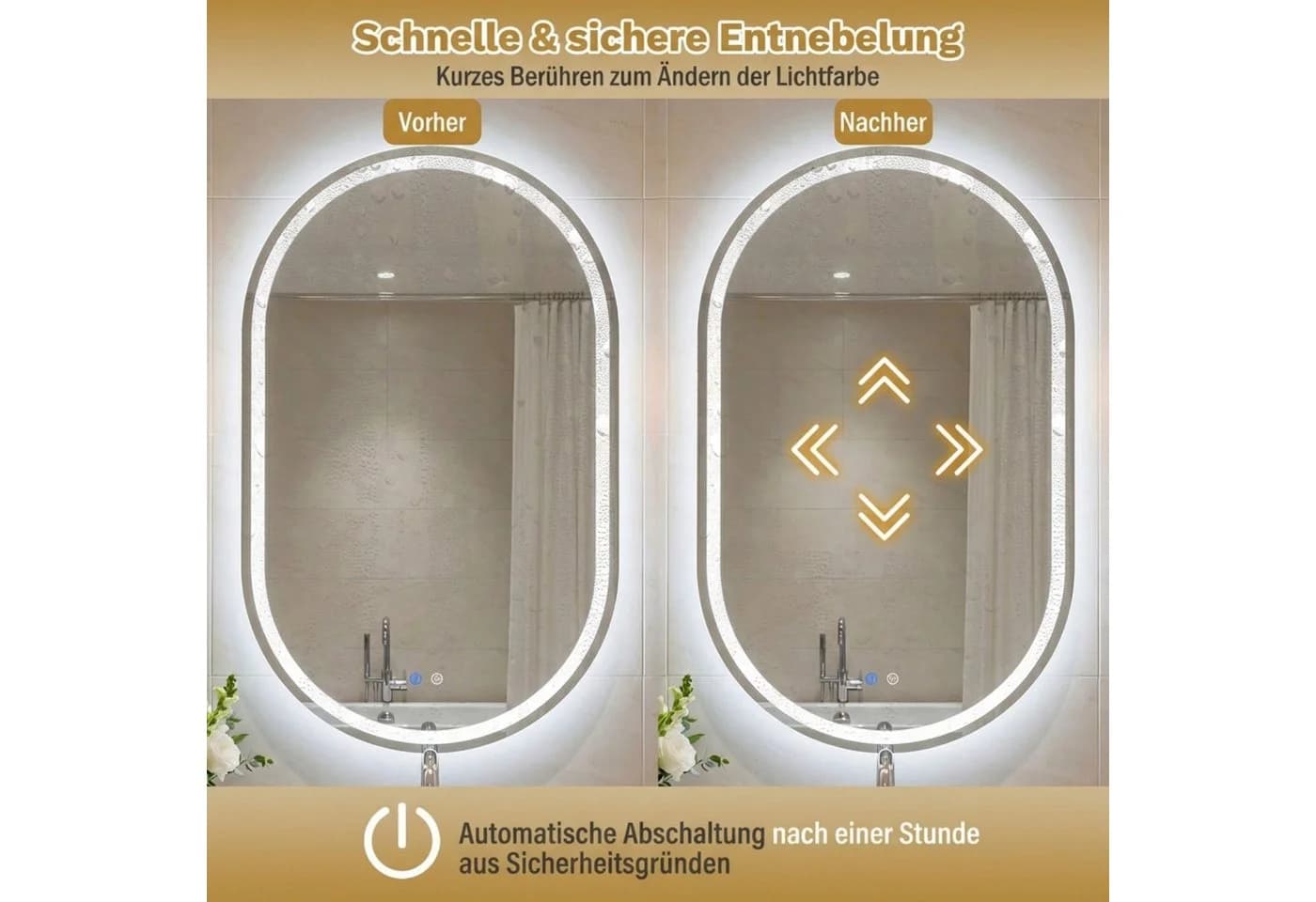 COSTWAY Badspiegel Wandspiegel LED dimmbar Antibeschlag Silber - Bild 3