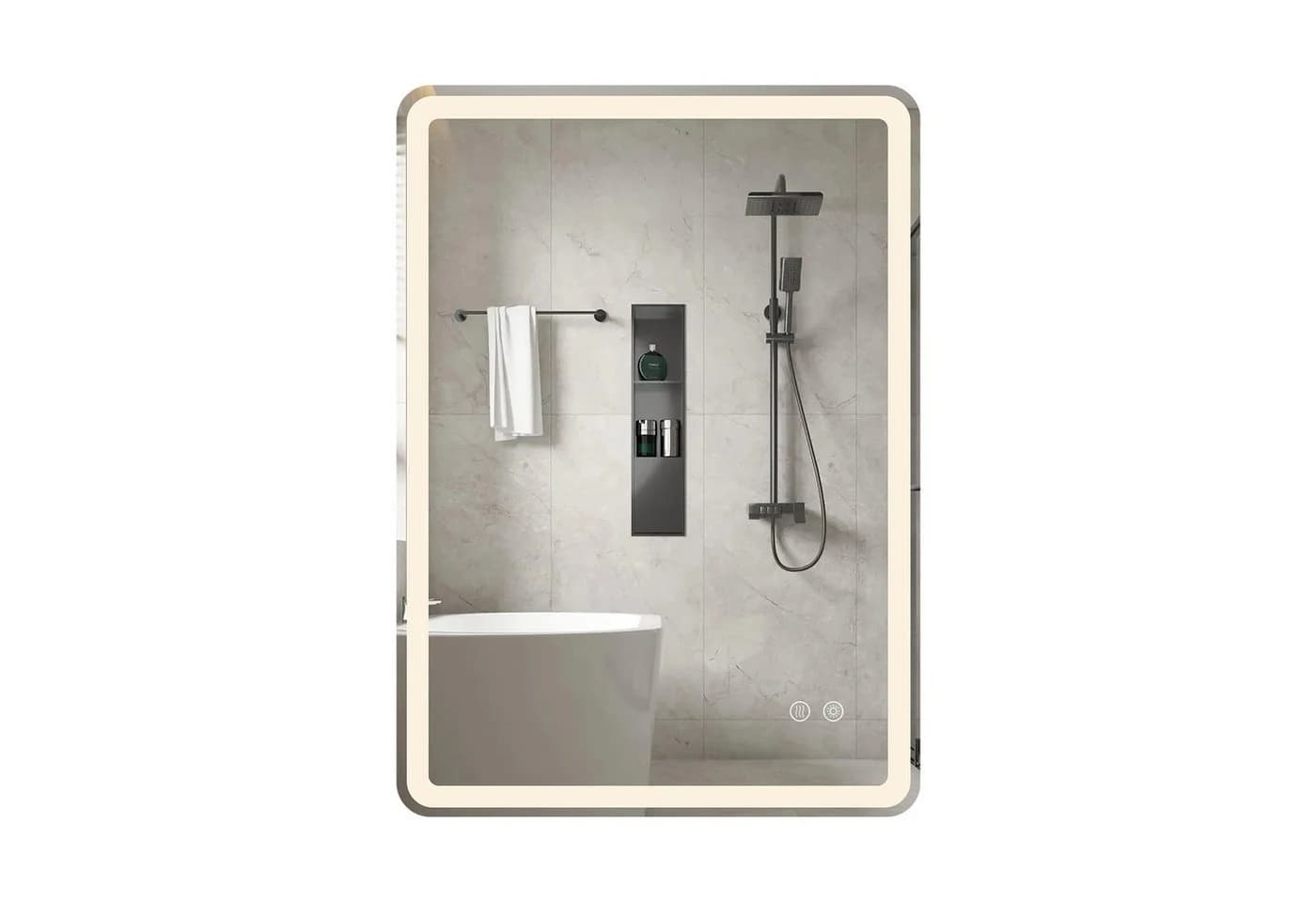 COSTWAY Badspiegel mit LED Beleuchtung & Touch, Anti-Beschlag, Silber - Bild 2