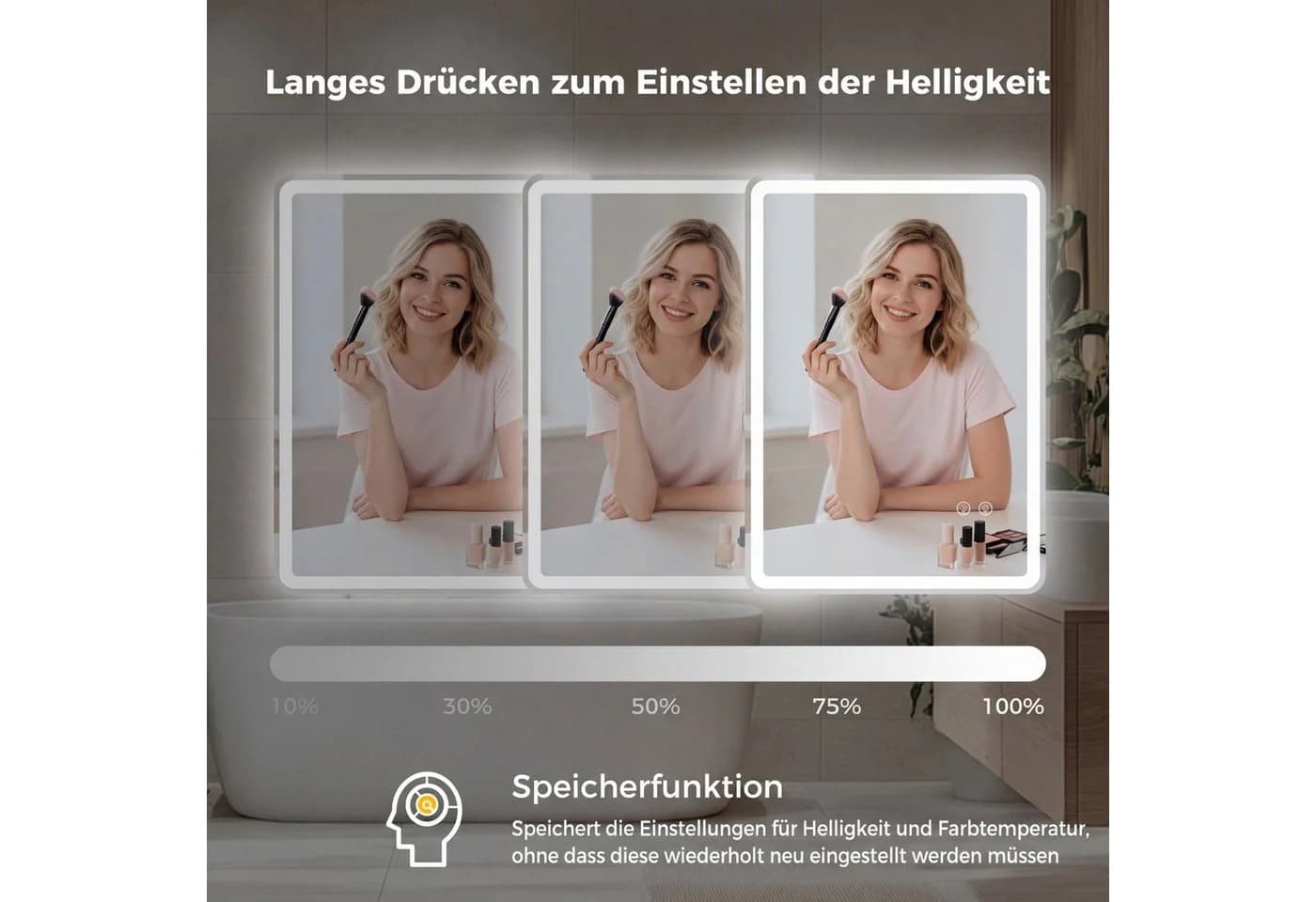 COSTWAY Badspiegel mit LED Beleuchtung & Touch, Anti-Beschlag, Silber - Bild 4