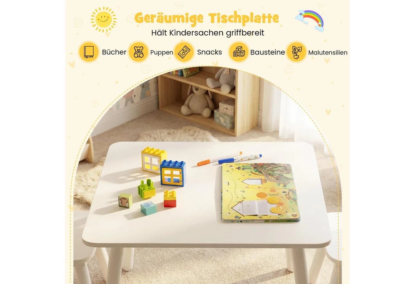 COSTWAY Kindersitzgruppe 3-tlg. Kindertisch und 2 Stühle Set Holz - Bild 3