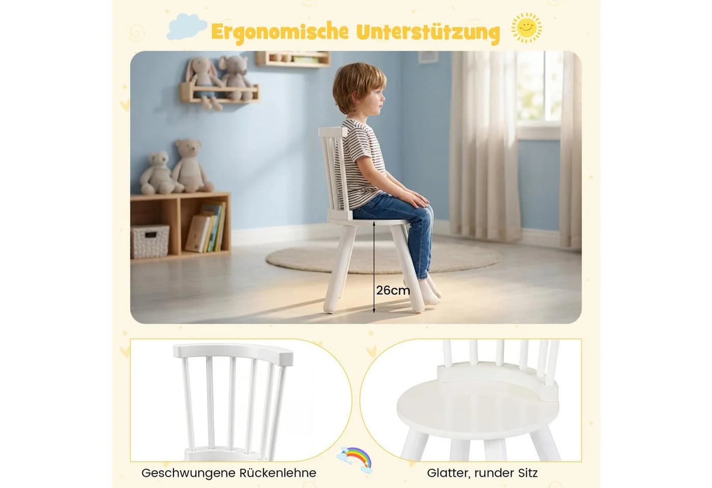 COSTWAY Kindersitzgruppe 3-tlg. Kindertisch und 2 Stühle Set Holz - Bild 4