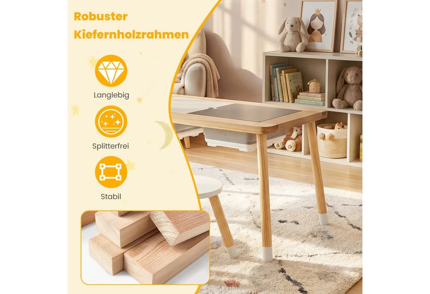 COSTWAY Kindersitzgruppe 3-tlg. Spieltisch mit Hockern & Behältern Weiß - Bild 3