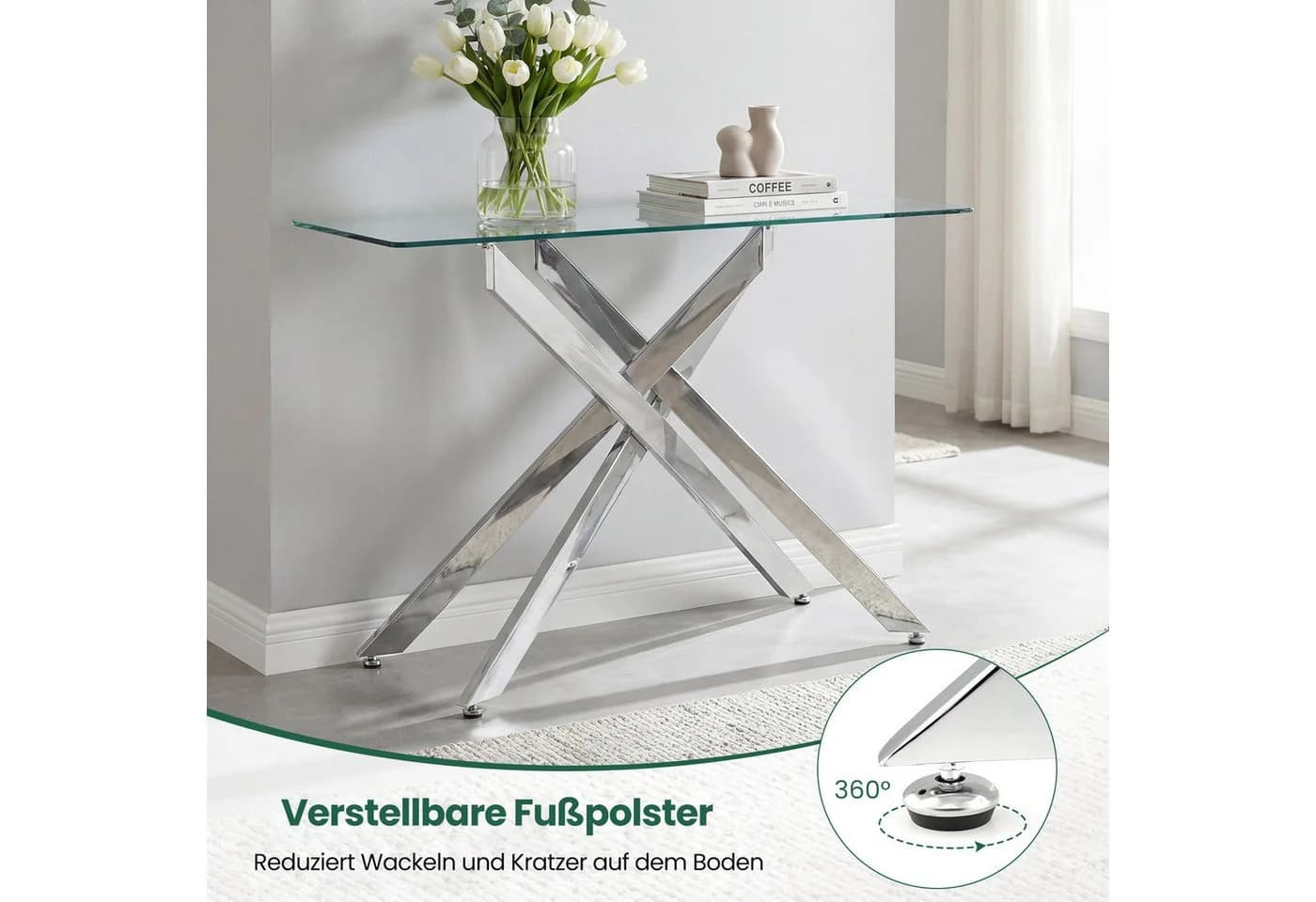 COSTWAY Konsolentisch Glas Chrom Silber Modern - Bild 5