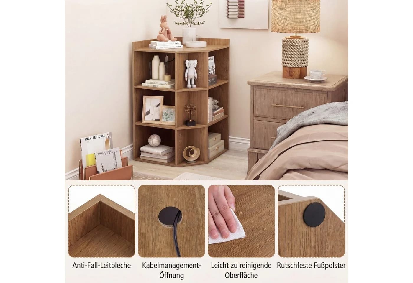 COSTWAY Eckregal mit 9 Fächern und Ladestation Natur - Bild 5