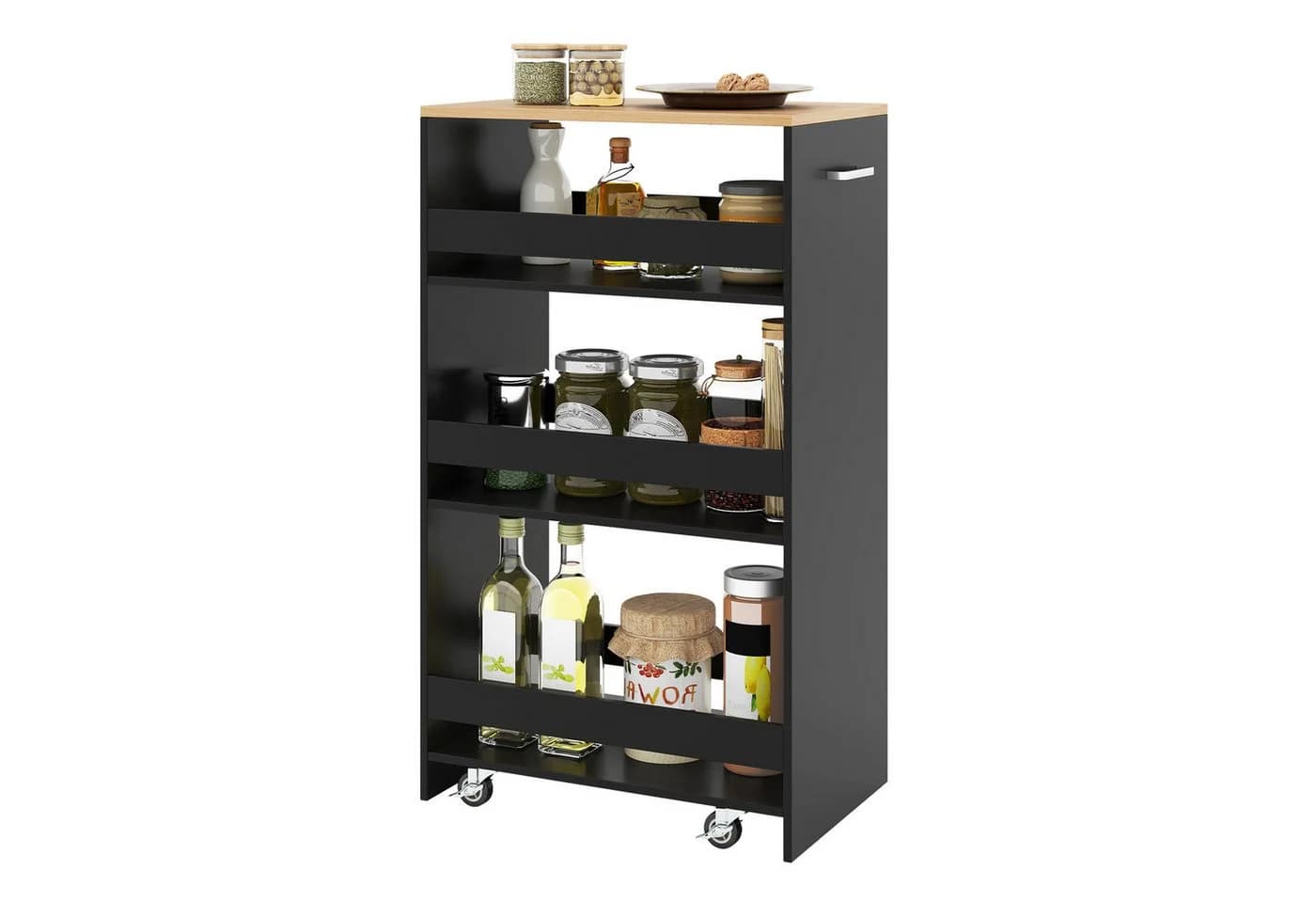 COSTWAY Küchenwagen Nischenwagen 30cm auf Rollen Braun/Schwarz - Bild 2