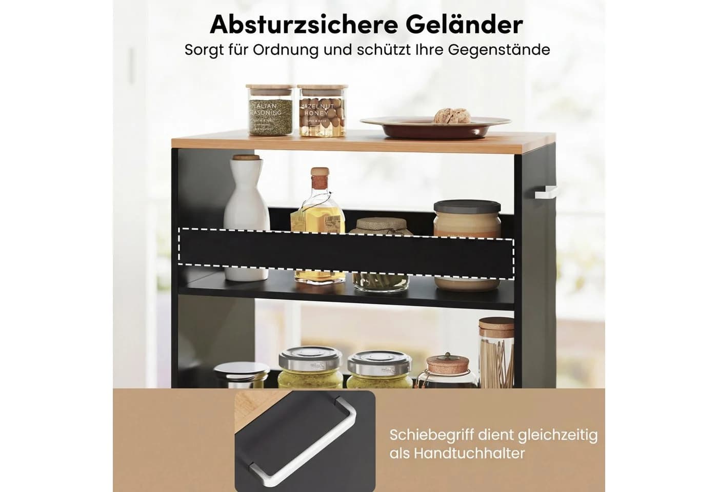 COSTWAY Küchenwagen Nischenwagen 30cm auf Rollen Braun/Schwarz - Bild 5