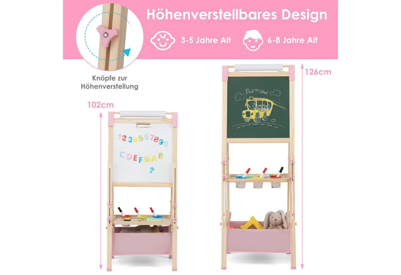 COSTWAY Kinder Staffelei höhenverstellbar mit 60 Zubehör - Bild 4