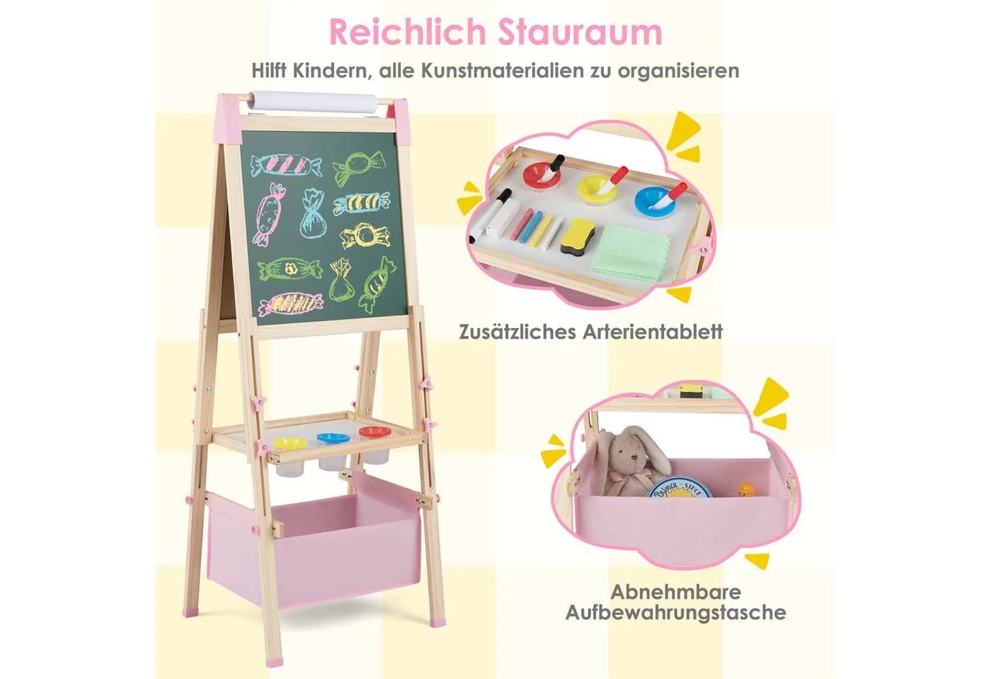 COSTWAY Kinder Staffelei höhenverstellbar mit 60 Zubehör - Bild 5