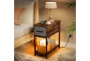 COSTWAY Beistelltisch mit LED und Ladestation, Nachttisch schmal, Rustikal Braun Bild 1