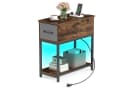 COSTWAY Beistelltisch mit LED und Ladestation, Nachttisch schmal, Rustikal Braun Bild 2