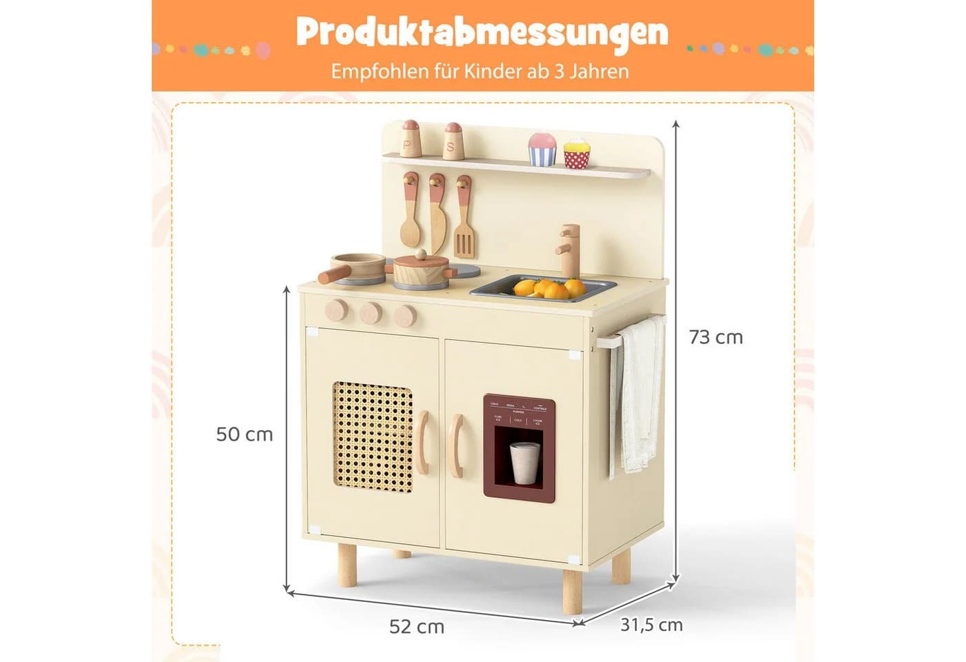 COSTWAY Spielküche Holz Gelb mit Eismaschine & Zubehör - Bild 5