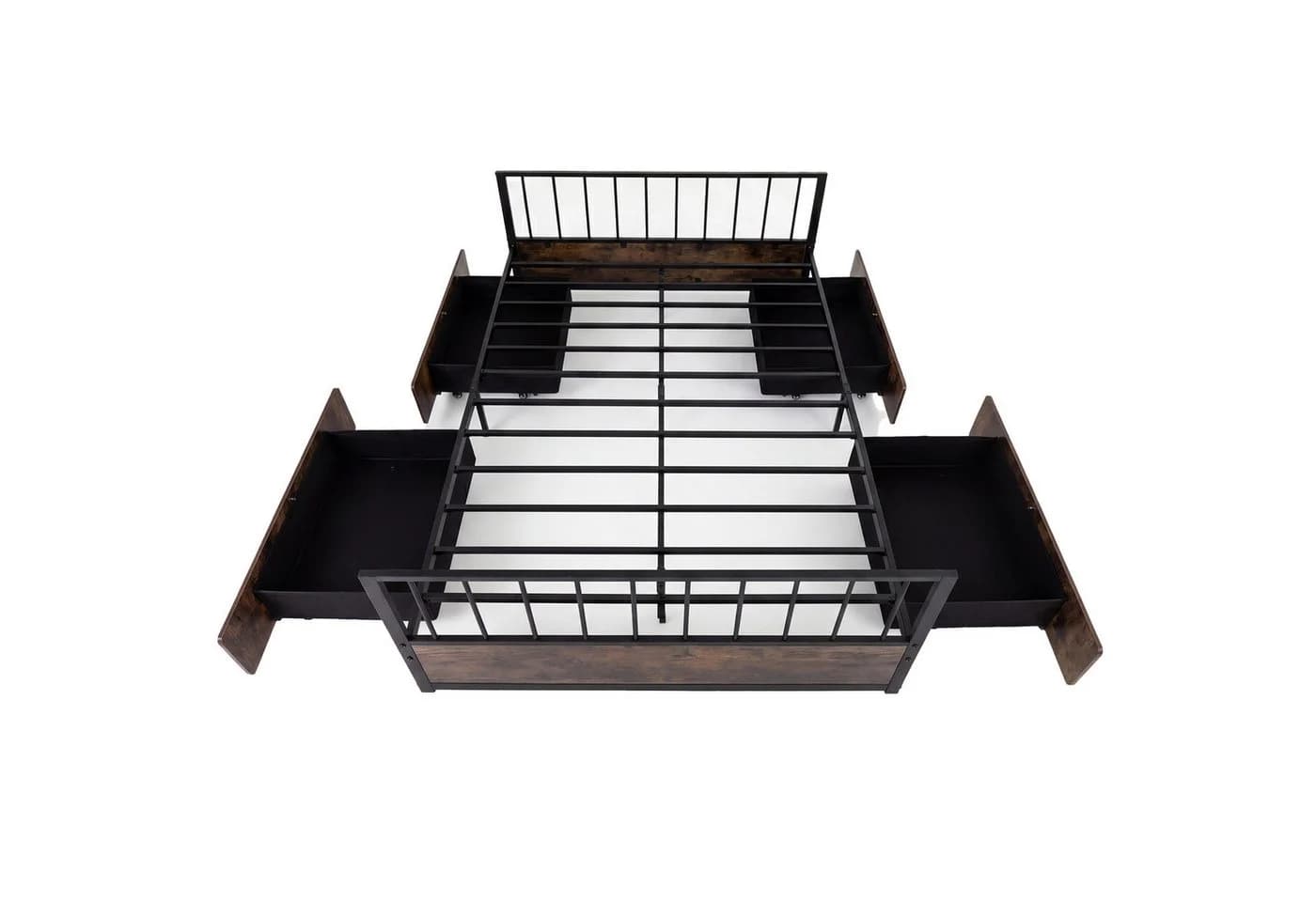 COSTWAY Metallbett 140x200 mit 4 Schubladen & Lattenrost Braun/Schwarz - Bild 2