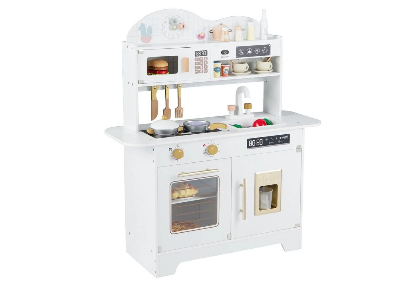 COSTWAY Spielküche Holz Weiß/Rosa Mit Stauraum Backofen Eismaschine - Bild 2