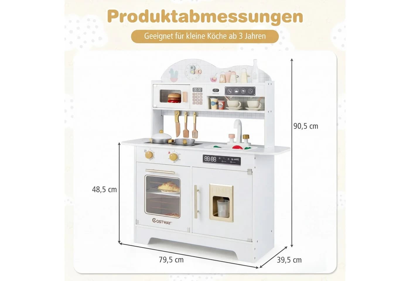 COSTWAY Spielküche Holz Weiß/Rosa Mit Stauraum Backofen Eismaschine - Bild 5