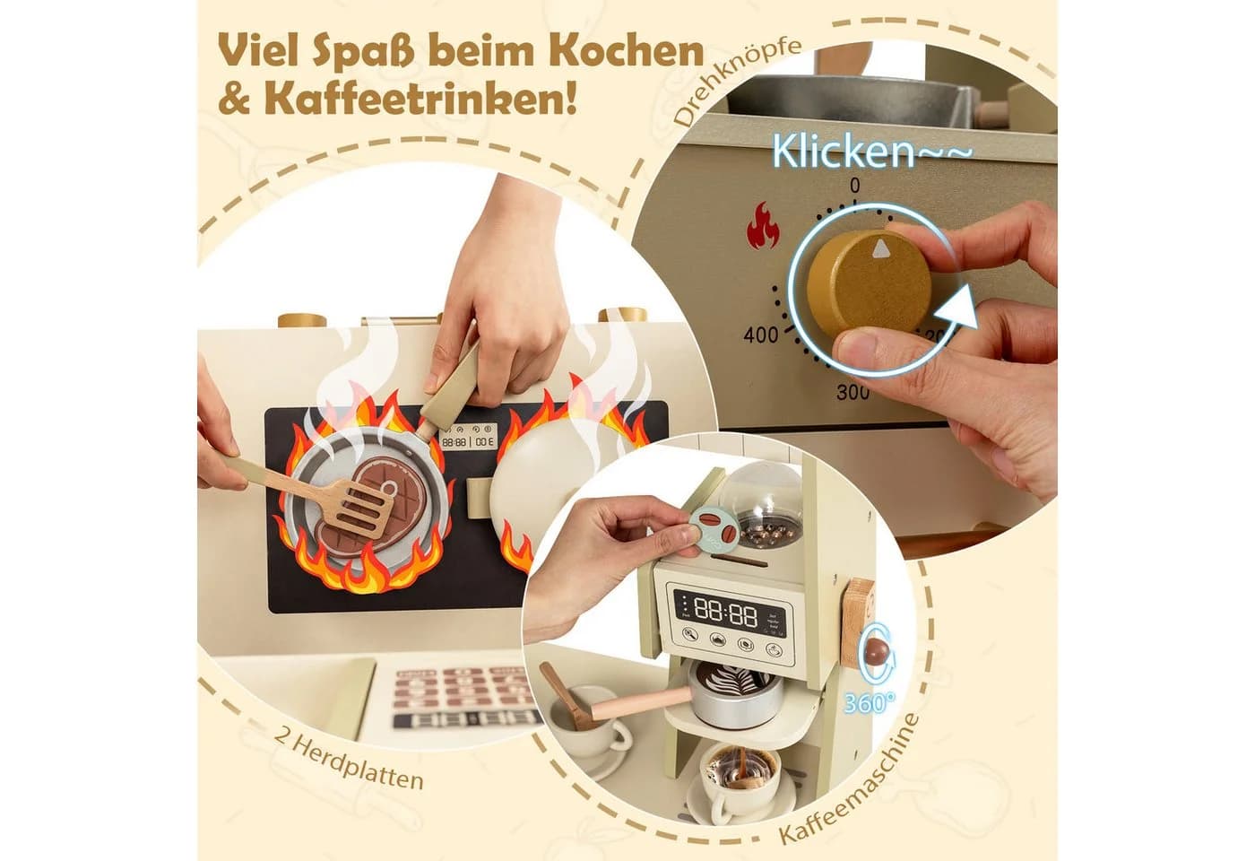 COSTWAY Spielküche Holz Grün mit Wasserhahn, Geschirrspüler & 21 Zubehörteilen - Bild 4