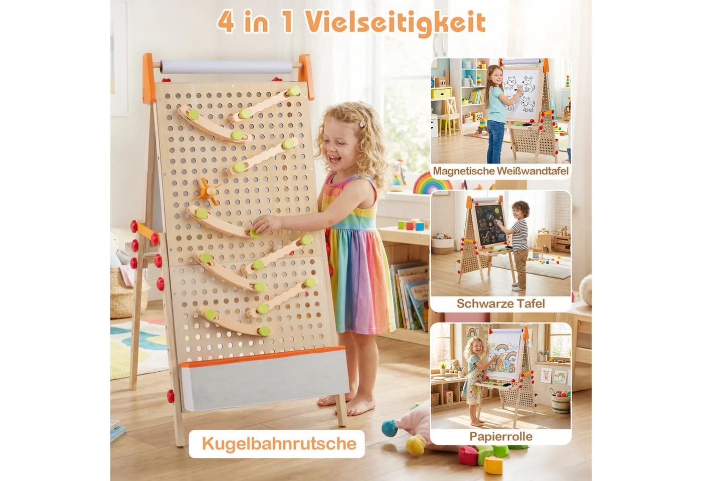 COSTWAY Kinderkunststaffelei 3-in-1 Standtafel Natur