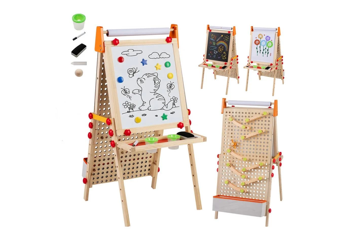 COSTWAY Kinderkunststaffelei 3-in-1 Standtafel Natur - Bild 2