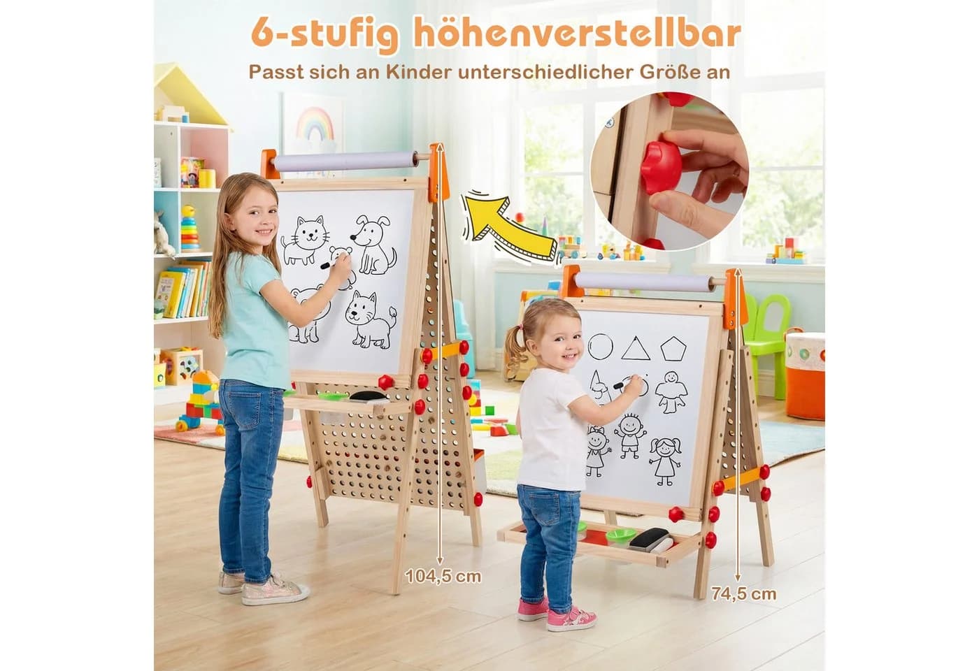 COSTWAY Kinderkunststaffelei 3-in-1 Standtafel Natur - Bild 3