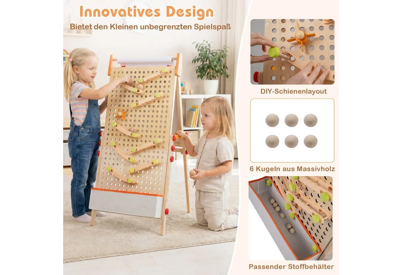 COSTWAY Kinderkunststaffelei 3-in-1 Standtafel Natur - Bild 5