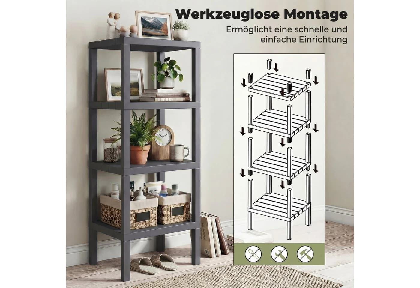 COSTWAY Badregal stehend schmal 4-stufig Kunststoff grau - Bild 3