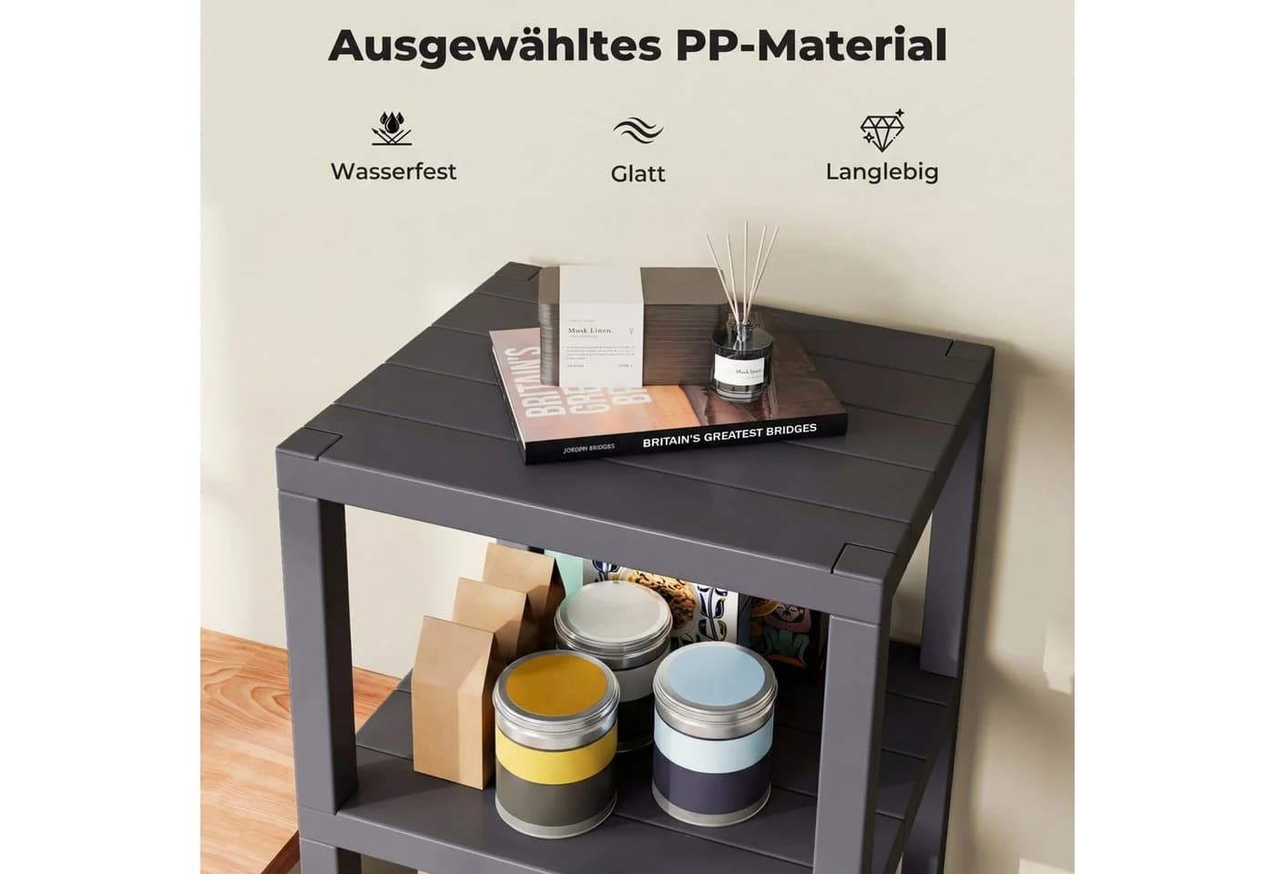 COSTWAY Badregal stehend schmal 4-stufig Kunststoff grau - Bild 4
