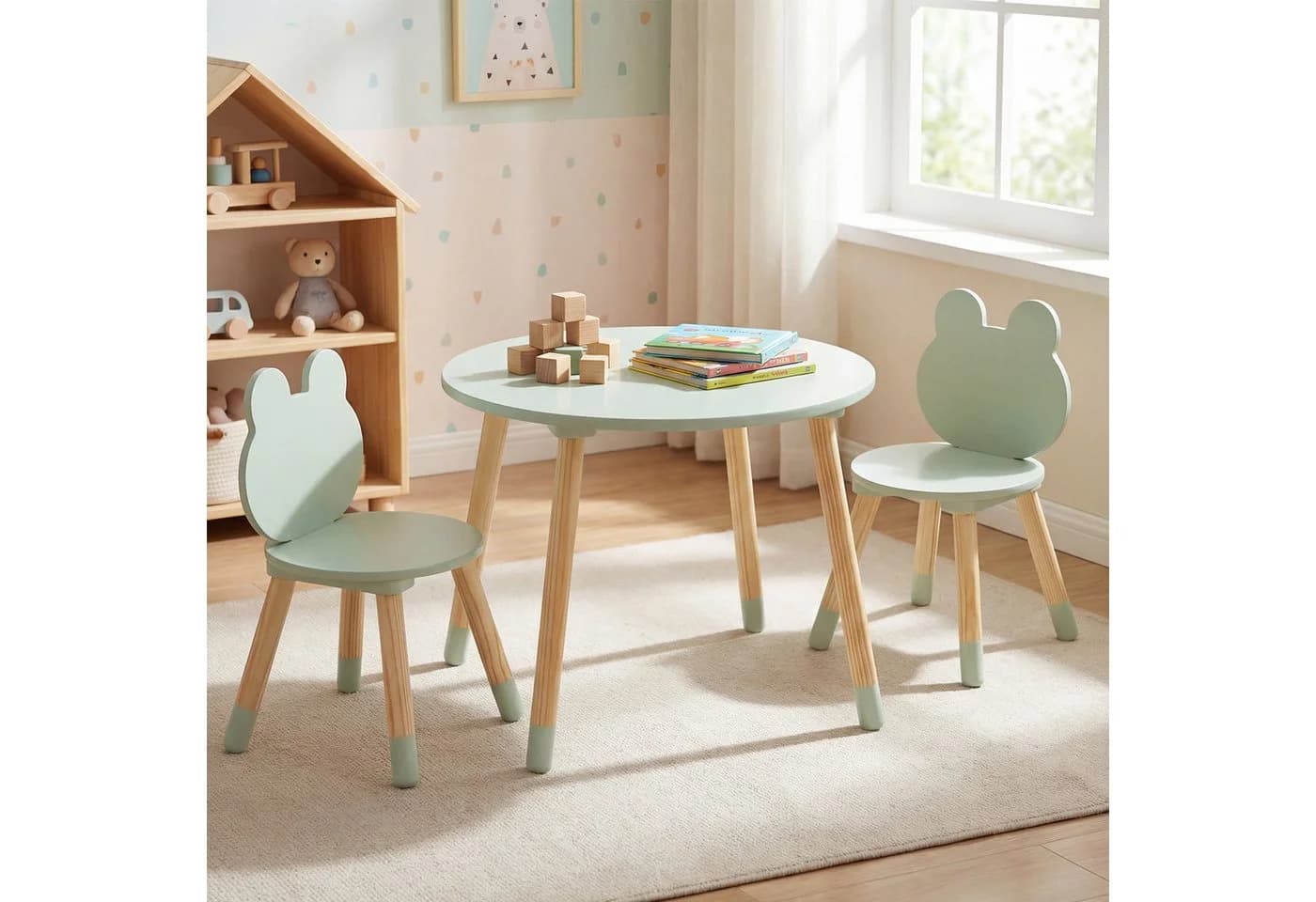 COSTWAY Kindersitzgruppe 3-tlg. Tisch mit 2 Stühlen Grün - Bild 2