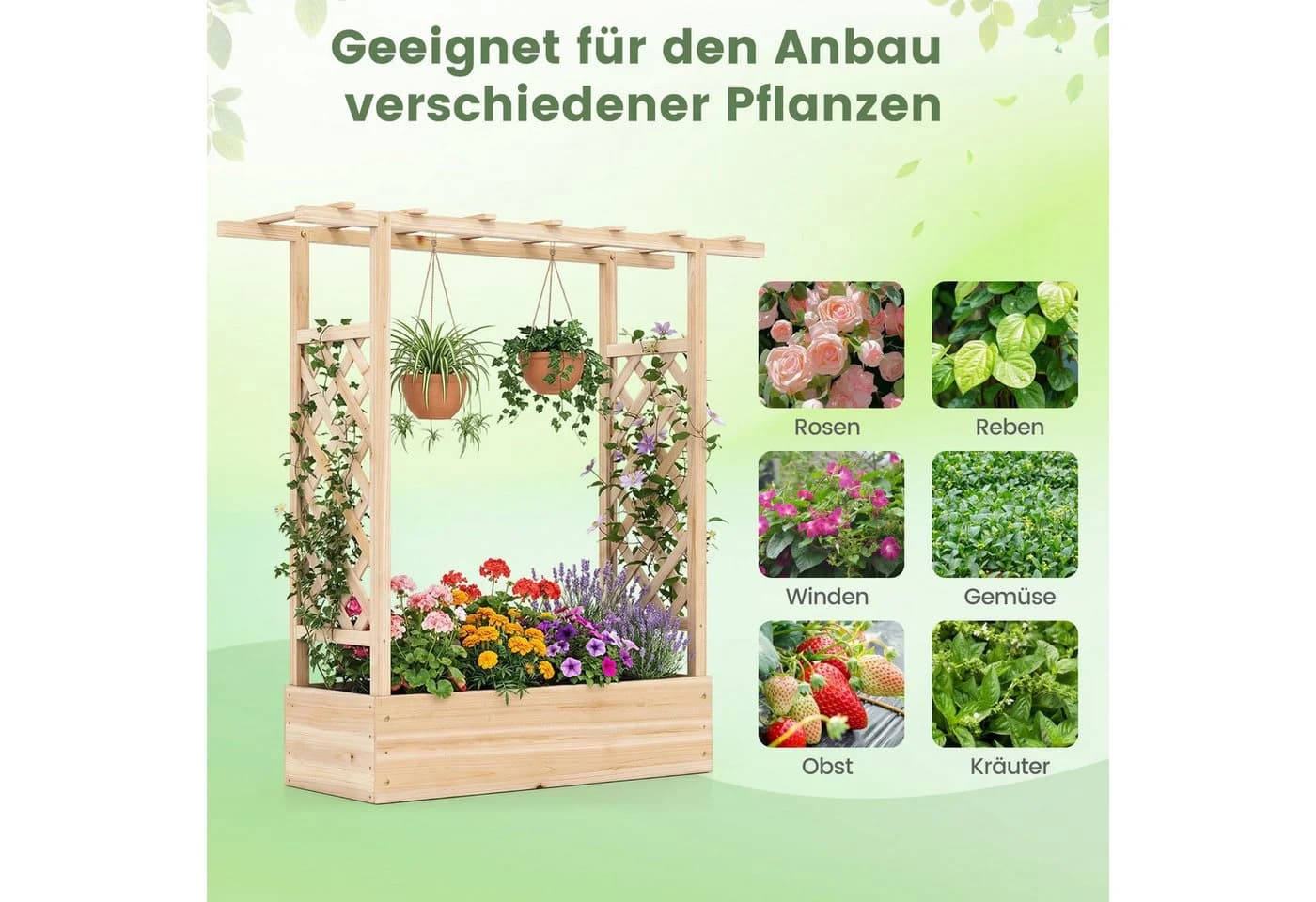 COSTWAY Blumenkasten mit Rankgitter Hochbeet für Kletterpflanzen - Bild 4
