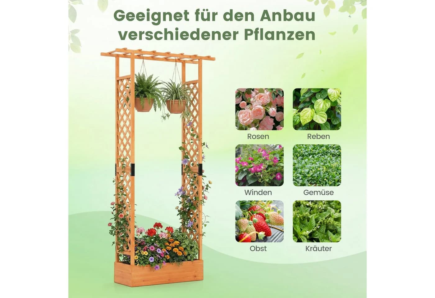 COSTWAY Blumenkasten mit Rankgitter Hochbeet Fichtenholz Orange - Bild 4