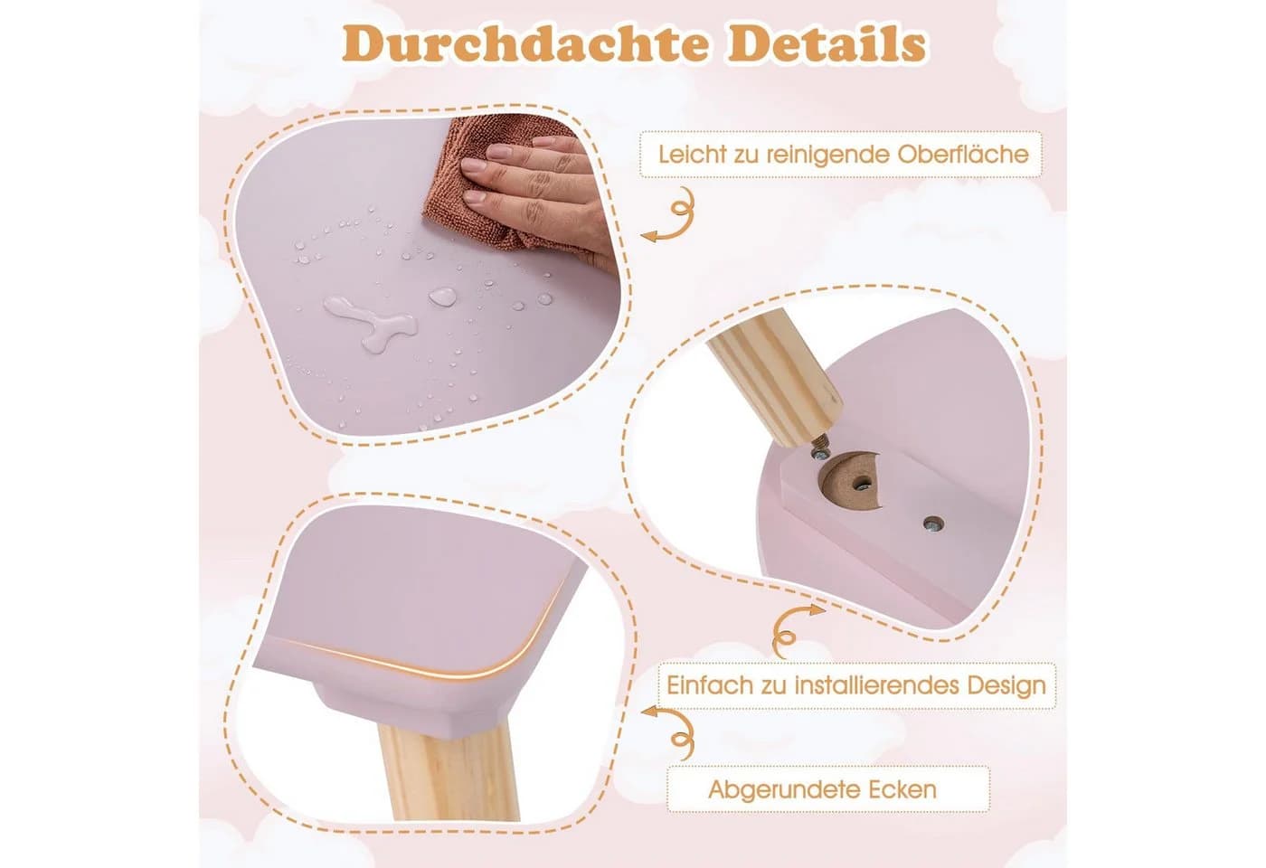 COSTWAY Kindersitzgruppe 3-tlg Blumenform Tisch & 2 Stühle - Bild 4