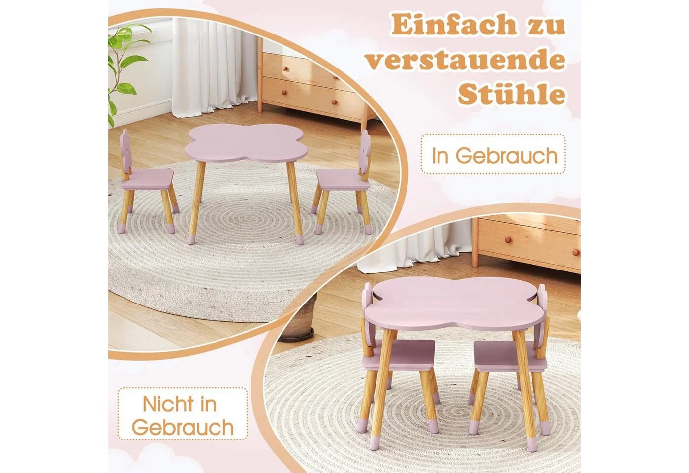 COSTWAY Kindersitzgruppe 3-tlg Blumenform Tisch & 2 Stühle - Bild 5
