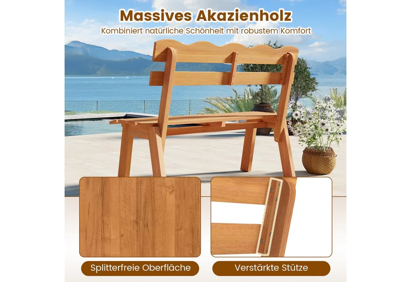 COSTWAY Gartenbank Akazienholz 2-Sitzer wetterfest - Bild 3