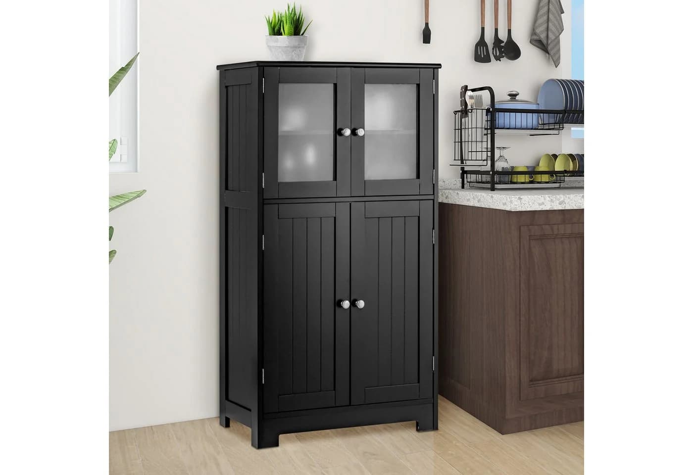 KOMFOTTEU Mehrzweckschrank Küchenschrank Badezimmerschrank mit 4 Ebenen & Glastüren - Bild 4