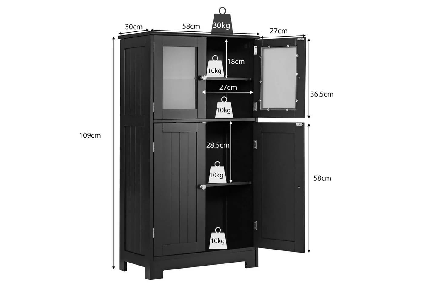 KOMFOTTEU Mehrzweckschrank Küchenschrank Badezimmerschrank mit 4 Ebenen & Glastüren - Bild 5